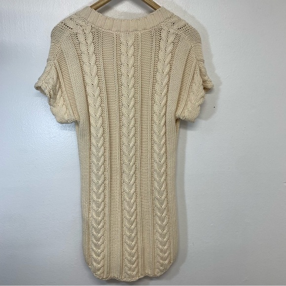Old Navy Y2K Sweater Woman Medium  Cable Knit Deep V Pockets Hi Low Neutral Work - Picture 5 of 10